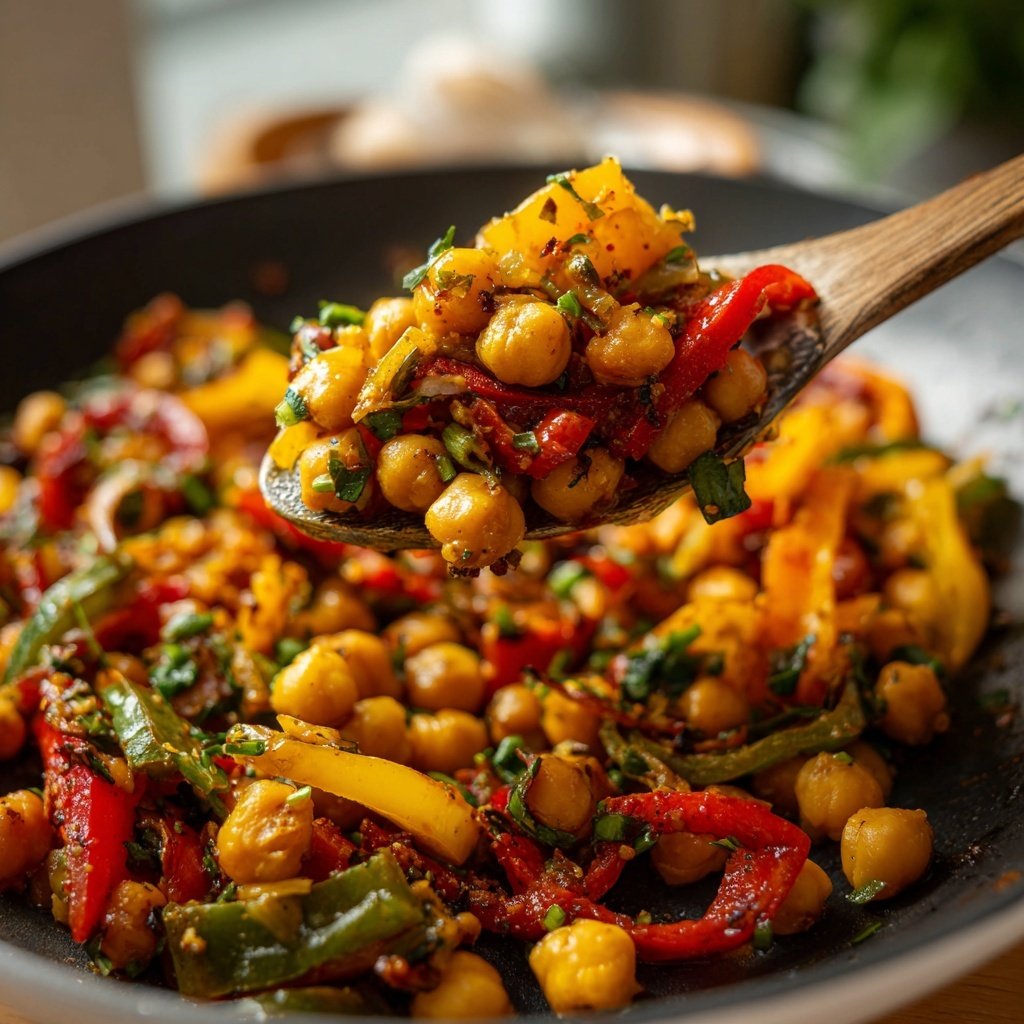 Vegetarisches Abendessen mit Kichererbsenpfanne