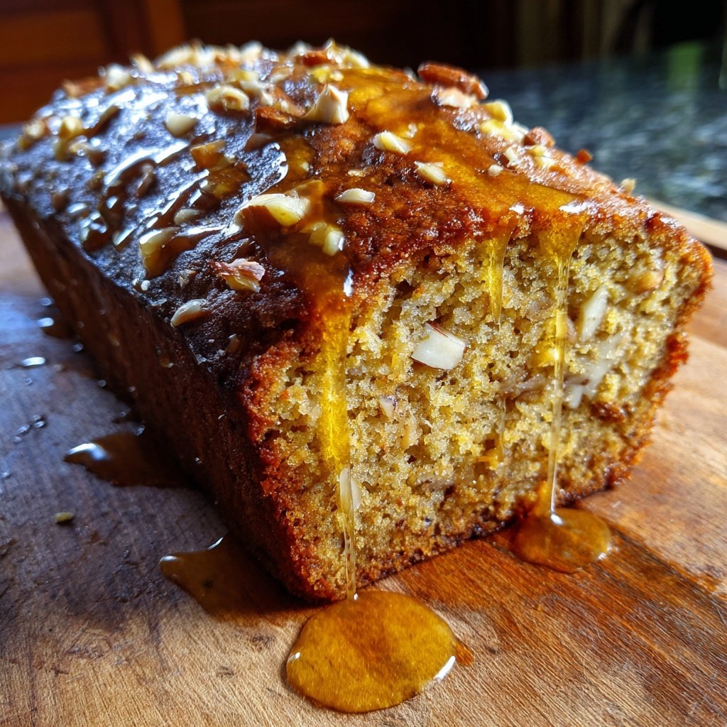 Bananenbrot mit Mandelstückchen und Honig