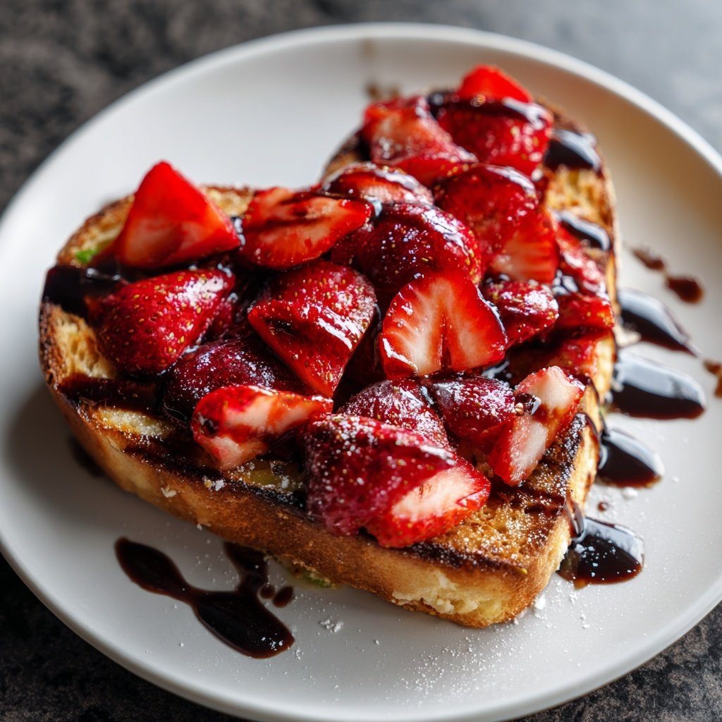 Herzförmige Bruschetta mit Erdbeeren