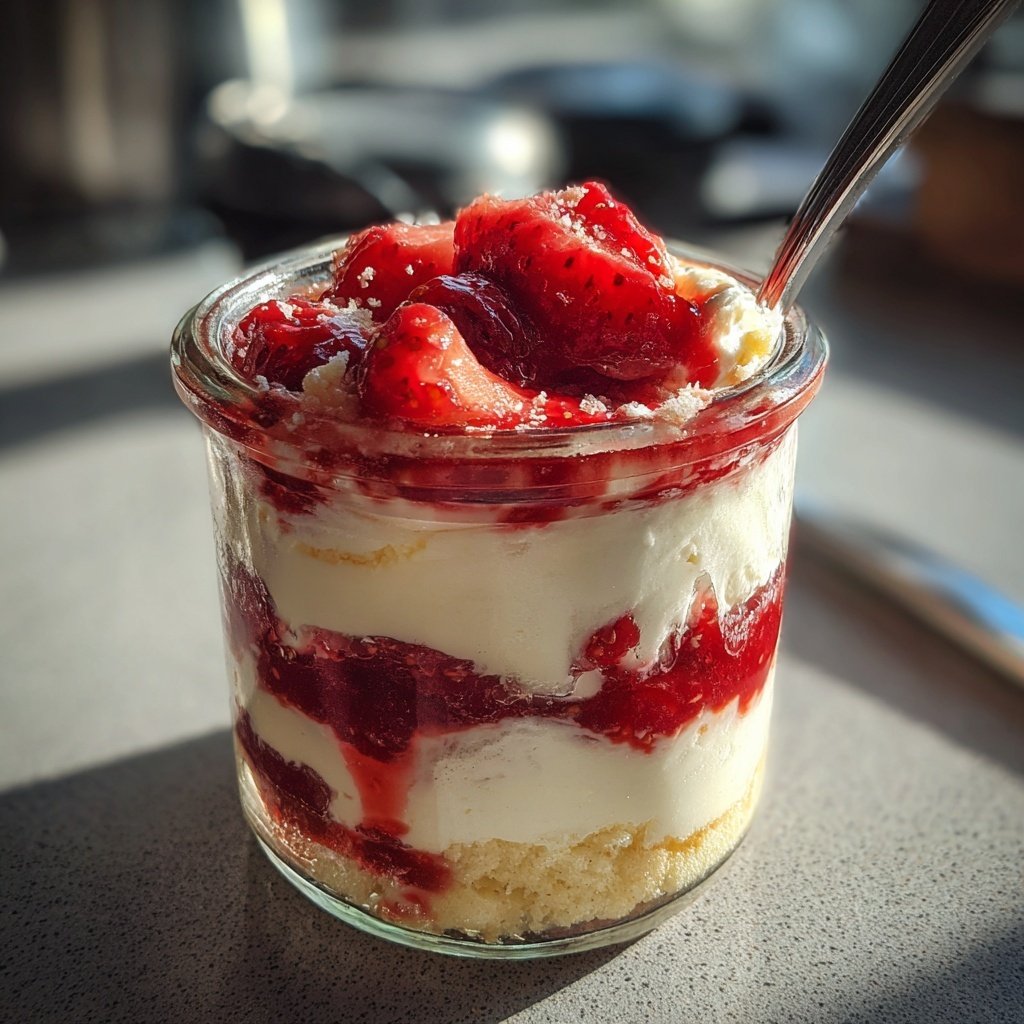 Dessert im Glas mit Erdbeeren und Mascarpone