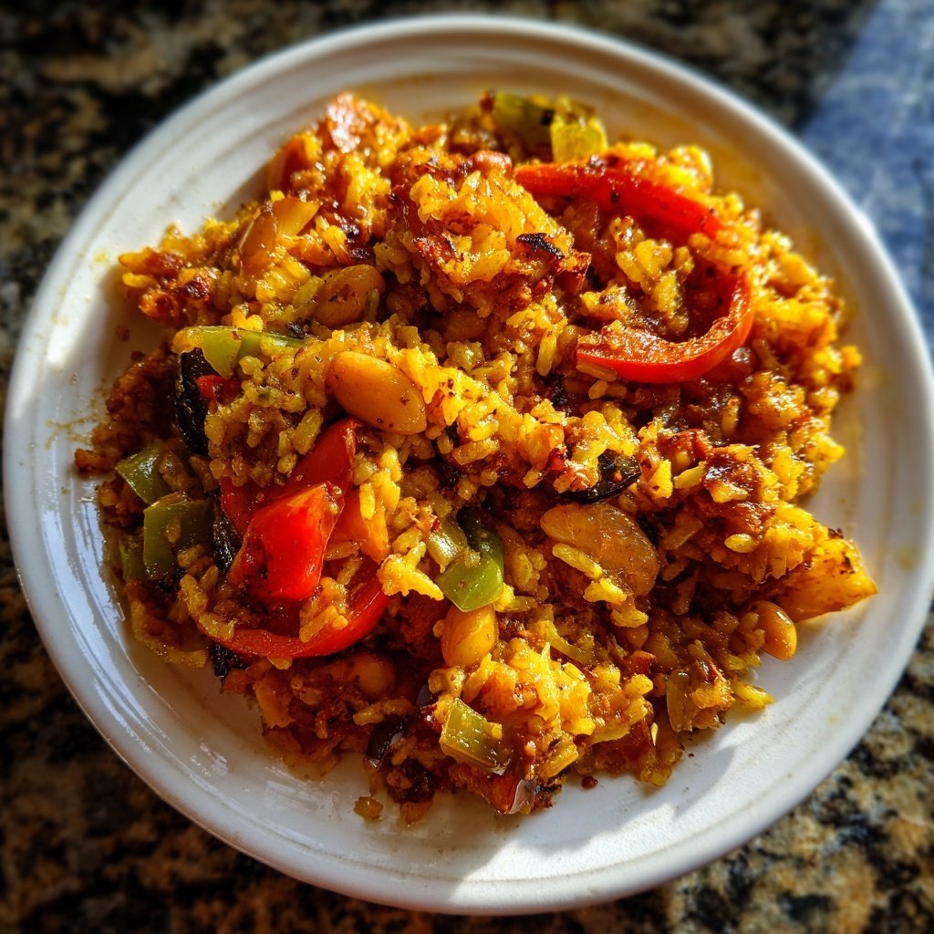 Paella mit Bohnen und Paprika